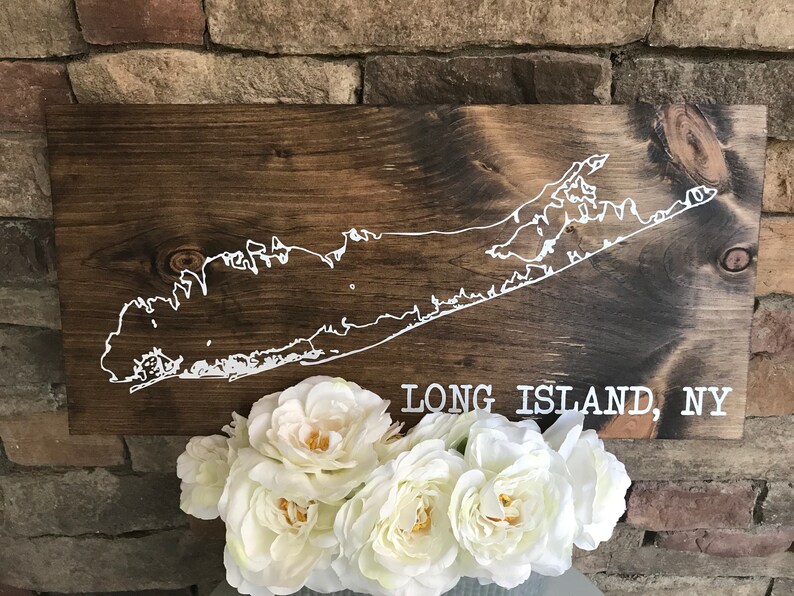 Map of long island sign long island map wood long island Etsy