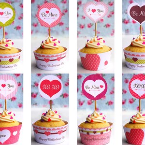 Valentine Cupcake Toppers Wrappers / Water Bottle Wrappers / Water Bottle labels / Printable - Instant Download