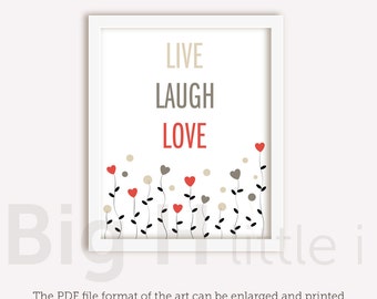 Romantic wall art, Live Laugh Love prints, Motivational art, Typography print, positive thinking, Wall decor, Instant download