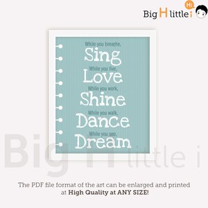 Motivational quote print, Sing Love Shine Dance Dream print, Quote print, Typography, positive thinking art, Wall decor