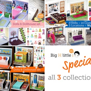 Paper Dolls and Dollhouse Collections Special Set: Frühling, Herbst, South Korea Collections + World Map