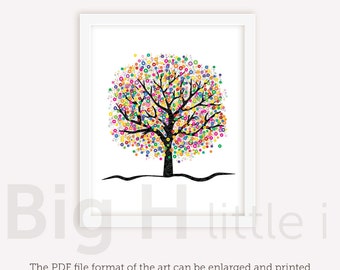 Baum Wandkunst - Bunte Wandkunst - Bunter Baum zum Ausdrucken - Digitaldruck - Wanddeko