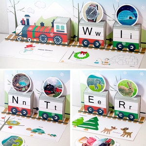 Train de l'alphabet - Jeu éducatif - Jeu créatif - Décoration de chambre d'enfant - Apprendre les lettres, les sons, l'orthographe et les saisons - PDF imprimable