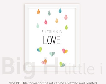 Love Quotes Wall Art / All You Need Is LOVE / Love Quote / Printable Poster / Typography / instant download
