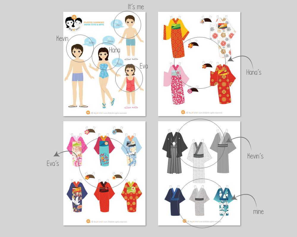 Muñecas de papel de ropa tradicional japonesa / traje japonés