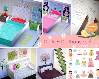 Casa de muñecas y muñecas de papel imprimibles / Juguetes portátiles / Juguetes de aprendizaje / Juguetes de niña / Casa de papel / Descarga instantánea