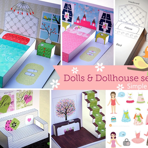 Printable Paper Dollhouse and Dolls / Portable toys / Learning Toys / Girl toys / Paper House / Instant download