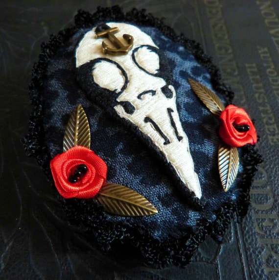 Hair Clip Brooch Skull Bird Rock N Roll Old School Tattoo Etsy