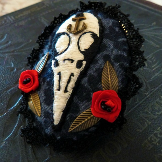 Hair Clip Brooch Skull Bird Rock N Roll Old School Tattoo Etsy
