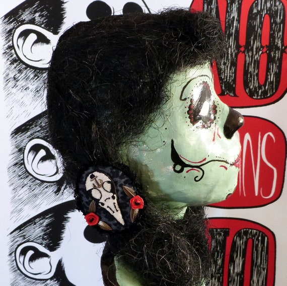 Hair Clip Brooch Skull Bird Rock N Roll Old School Tattoo Etsy