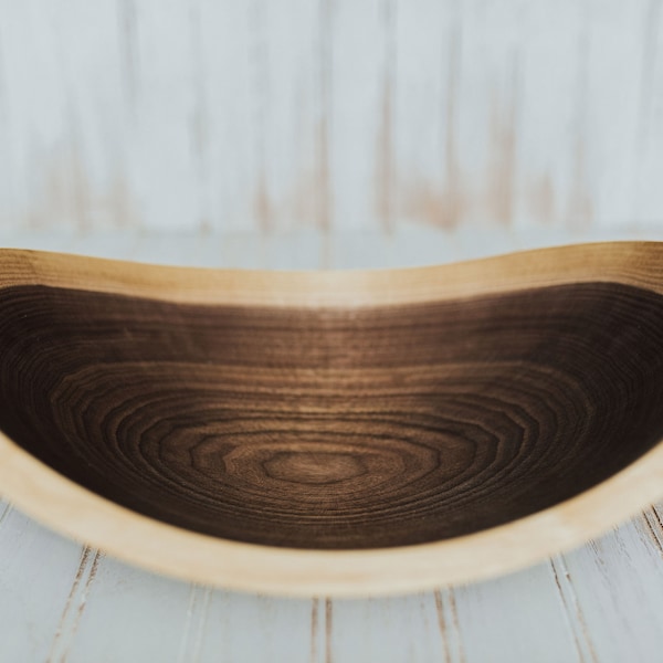 15" Live Edge Walnut Wood Bowl, Large Salad Serving Bowl