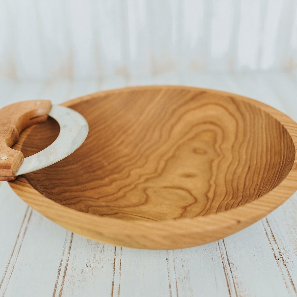 12" Cherry Chopping Bowl and Mezzaluna Knife Set With Bee's Oil Finish - Etsy