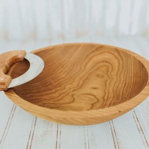 12&quot; Cherry Chopping Bowl and Mezzaluna Knife Set with Bee&#39;s Oil Finish