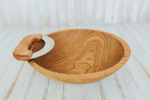 Largest Wood Chop Bowl with Mezzaluna 15 (Serves 8)
