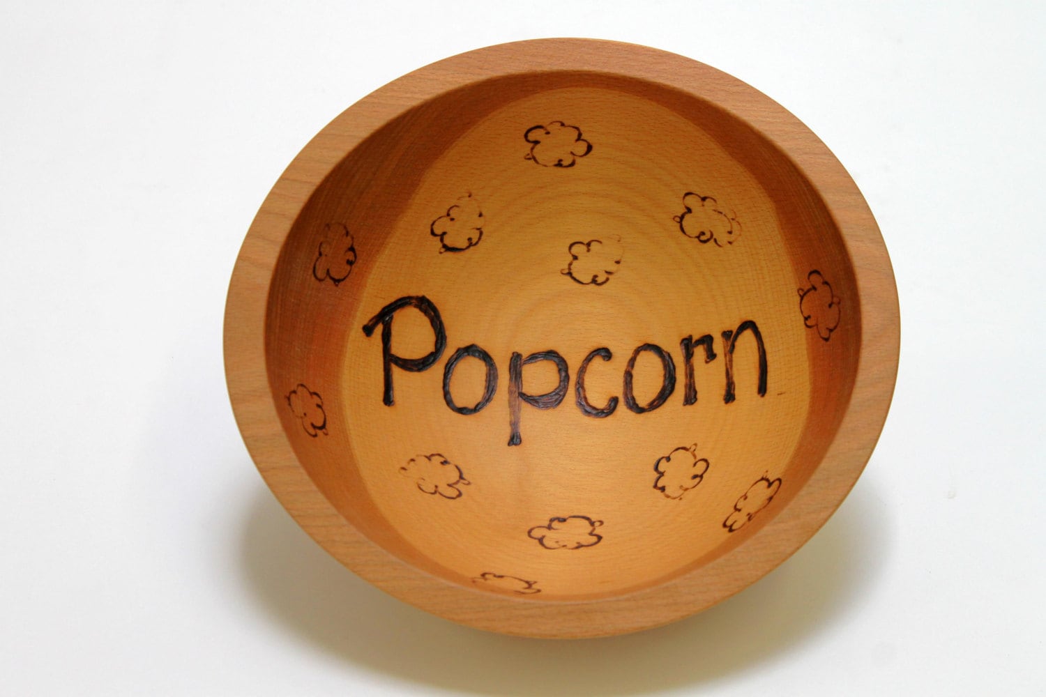 8" Beech Popcorn Bowl - Wooden Popcorn Bowl, Engraved Wooden Bowl, Housewarming Gift, Food Safe Wooden Bowl, Wood Bowl