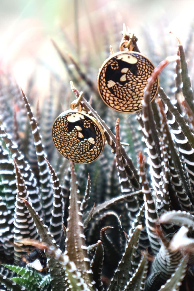 Golden Pangolin Enamel Earrings image 2