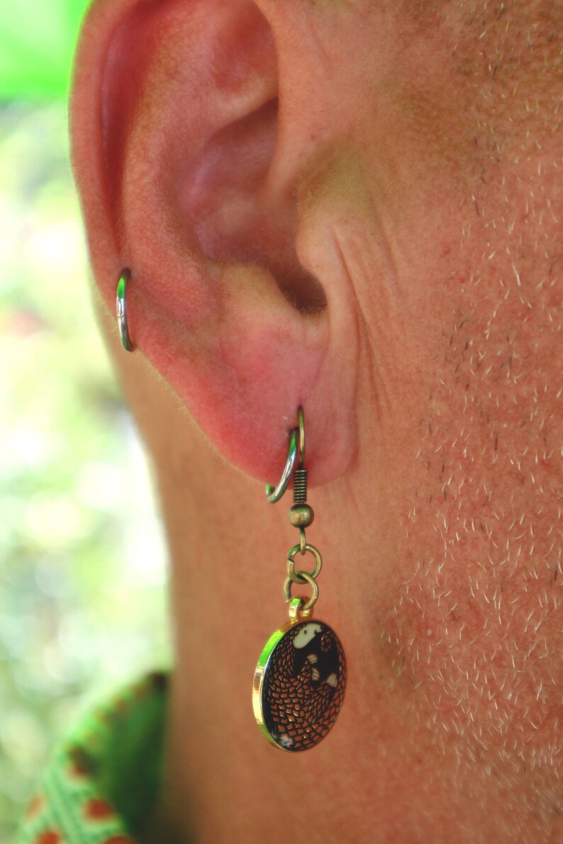 Golden Pangolin Enamel Earrings image 5