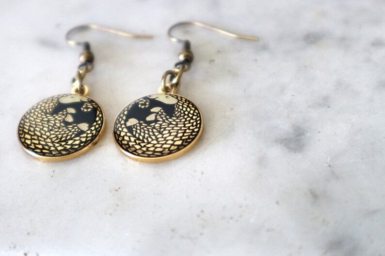 Golden Pangolin Enamel Earrings image 4