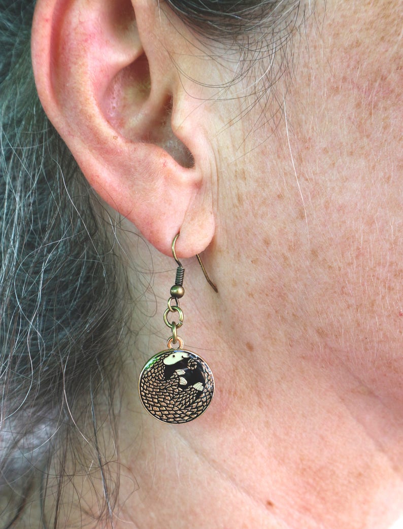 Golden Pangolin Enamel Earrings image 3