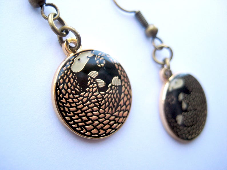 Golden Pangolin Enamel Earrings image 1