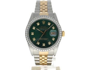 Rolex Date Just 36 Stainless-steel 16013 Green Dial Men's 36-mm Automatic self-wind Sapphire crystal. Swiss Made Wristwatch