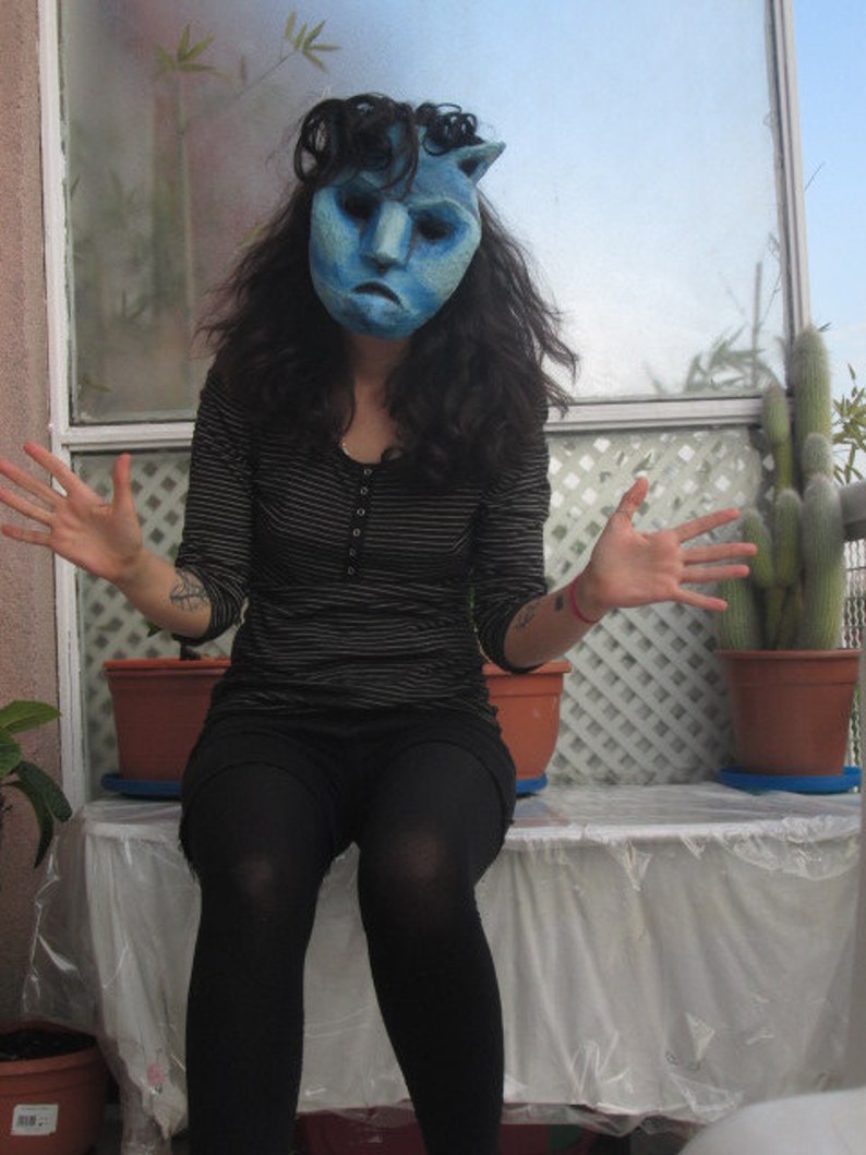 Mask Cat Blue paper mache strange animal Magic
