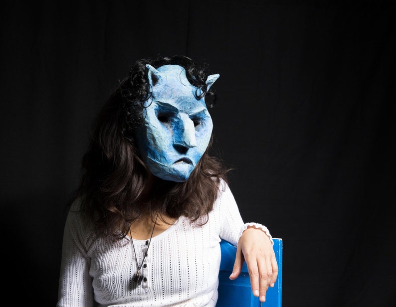 Mask Cat Blue paper mache strange animal Magic