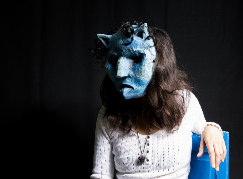 Mask Cat Blue paper mache strange animal Magic