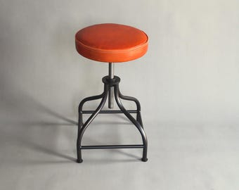 Verstelbare vintage-geïnspireerde metalen barkruk met leren zitting - industrieel steampunk-loftontwerp - 5 jaar garantie