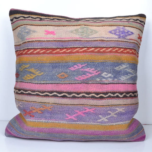 24x24 kilim pillow Pink bohemian throw pillow decorative european pillow sham couch pillow cover kilim rug cushion wool cushion cover coral