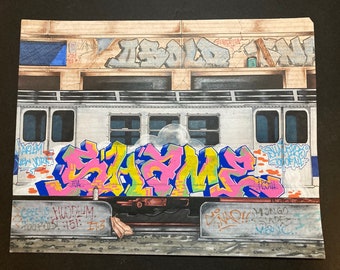 Original artwork American urban street graffiti art ink marker on paper 14 " x 11 " by artist Shame 125th