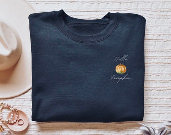 Hello Pumpkin Sweatshirt, Women's Fall Sweatshirt, Pumpkin Shirt, Halloween Sweater, Spooky Season, Fall Vibes