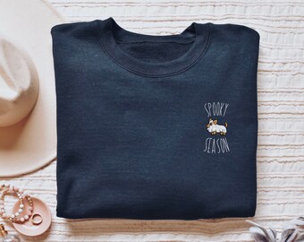 Sudadera de temporada espeluznante, linda camisa de perro fantasma, suéter de Halloween para mujeres, sudadera de otoño, perro de Halloween