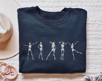 Sudadera Dancing Skeletons, Suéter de Halloween, Temporada Espeluznante, Camisa de Otoño de Mujer, Camisa Esqueleto, Truco o Trato