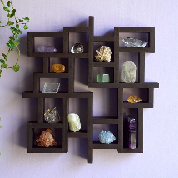 wall display shelves with glass doors