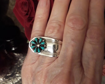 Sterling silver turquoise spider web design ring