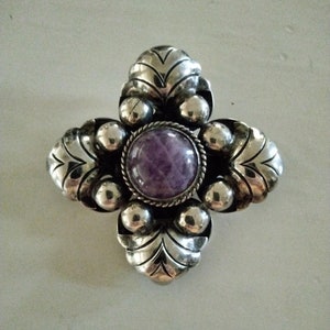 Sterling Silber Amethyste Antik Mexiko Statement Künstler Brosche