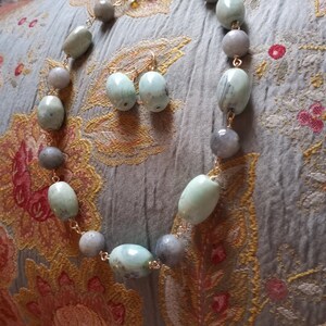 AQUA-BLUE Agate and grey agate necklace with matching earrings
