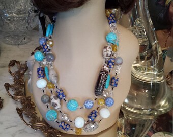 three strand designer beaded necklace