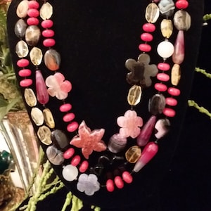 Beautiful! 3 Strand Assorted Multi Color Semi Precious Stone Necklace