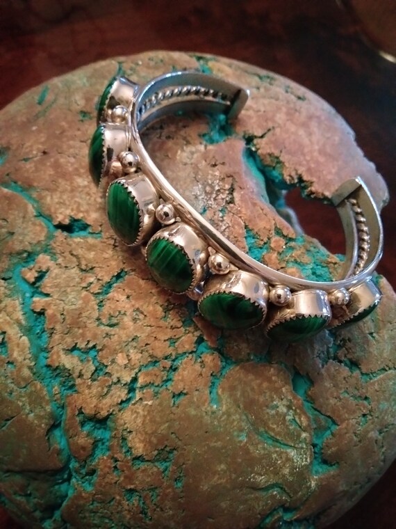 Sterling Silver Malachite Native American Navajo Artist Pat Yazzie