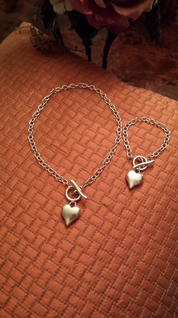 Sterling silver heart necklace with matching heart