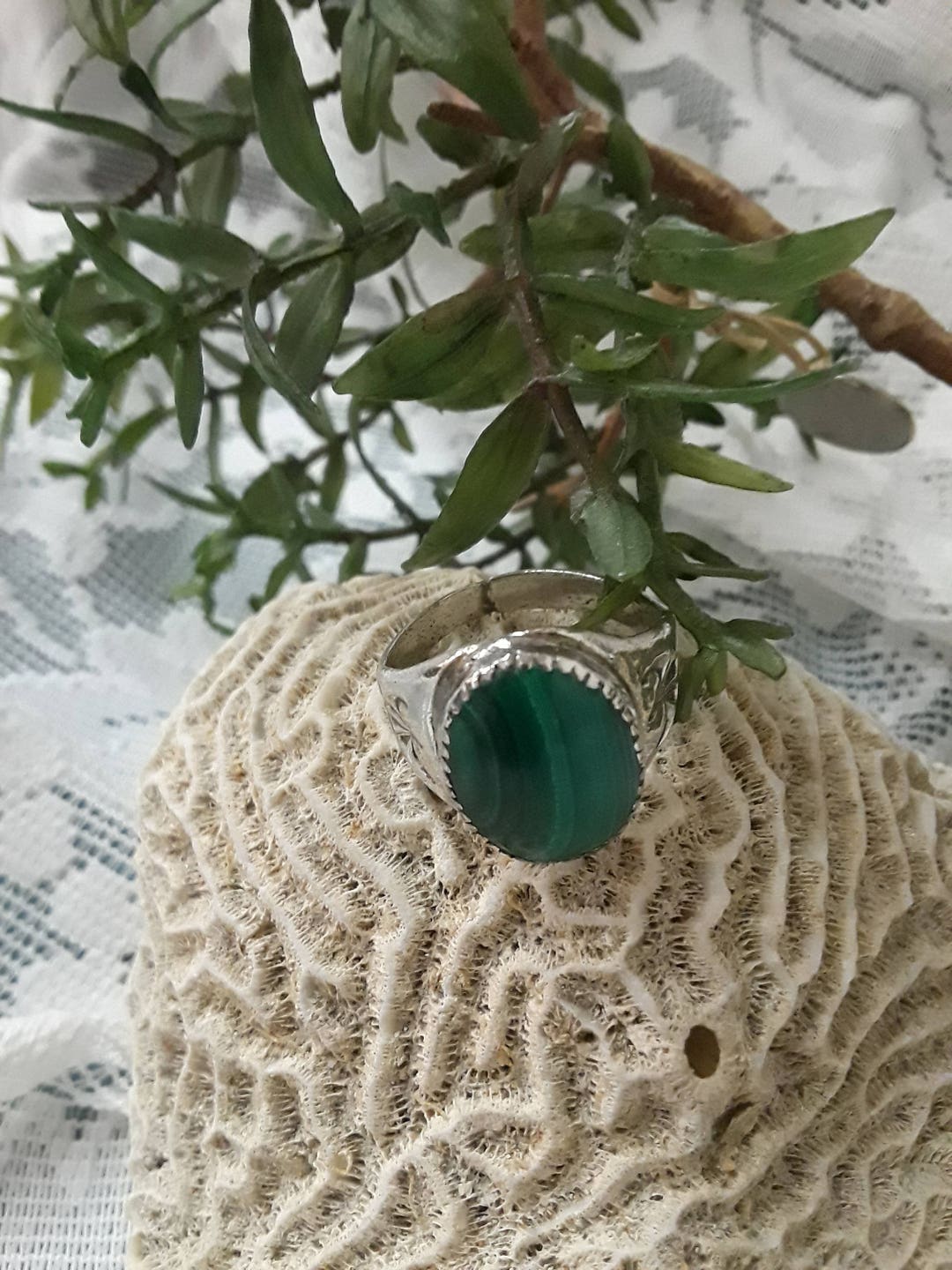 Sterling Silver Native American Malachi Men's Ring Size - Etsy