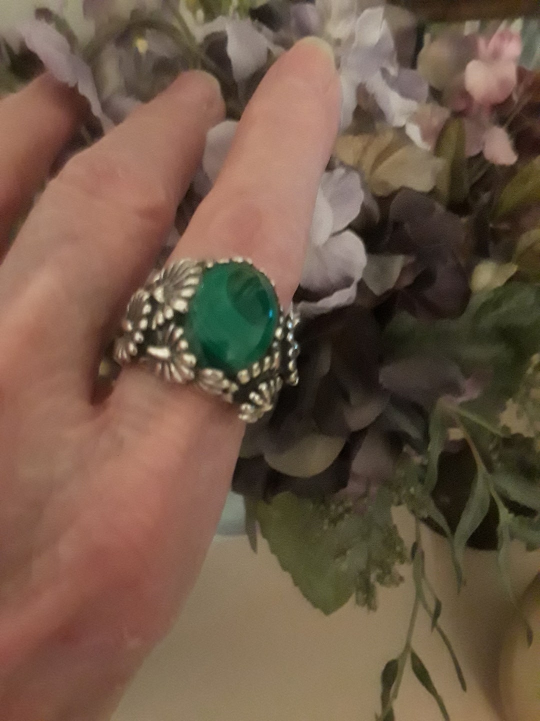 Sterling Silver Ornate Malachi Ring, Size 9 - Etsy