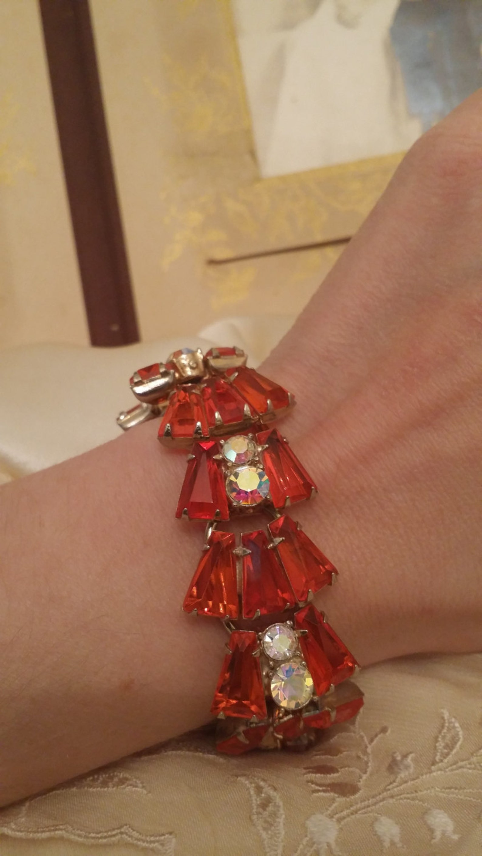 Beautiful Vintage Costume Bracelet With Red Glass Stones and Etsy