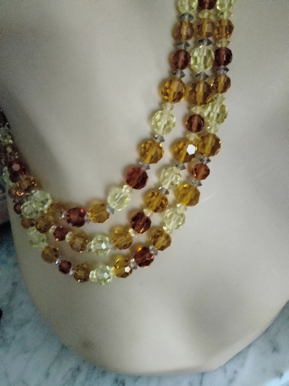 Three strand vintage yellow, brown crystal with ea