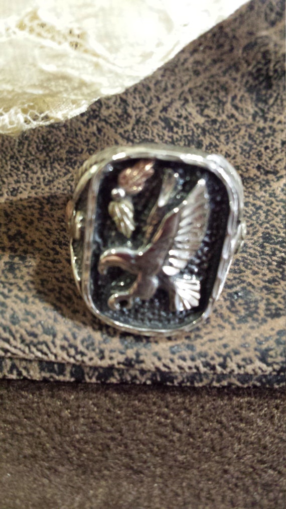 Sterling silver and 12k eagle ring