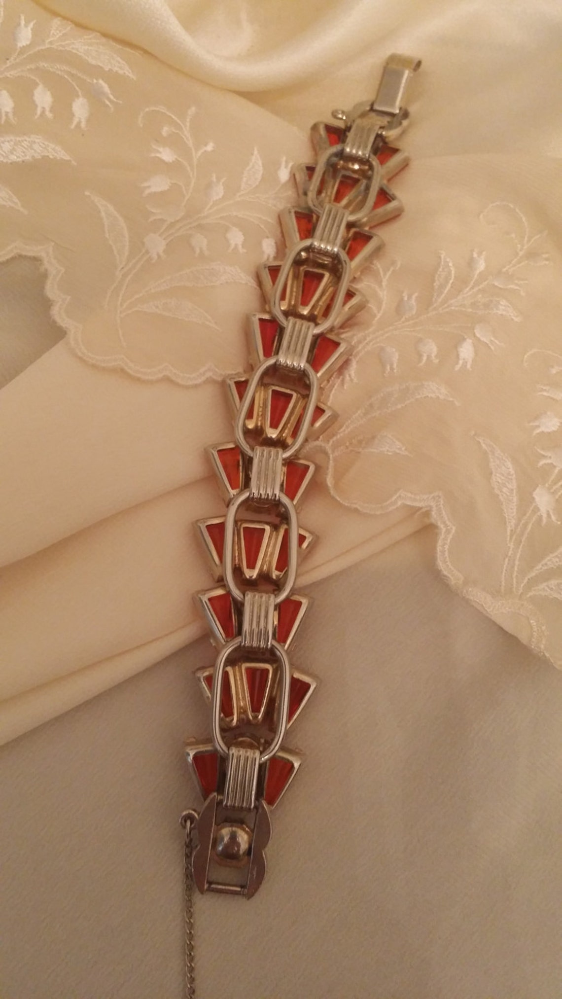 Beautiful Vintage Costume Bracelet With Red Glass Stones and Etsy