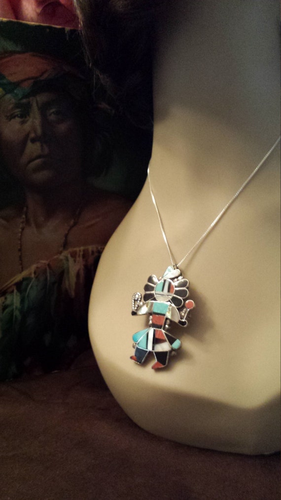 Sterling silver Zuni inlaid pendant-pin