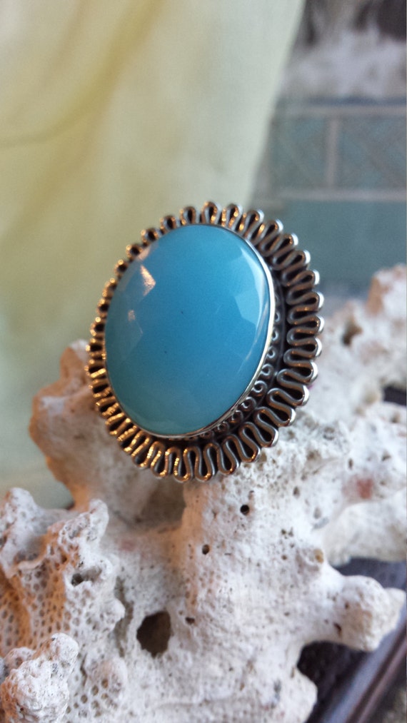 Sterling silver blue faceted Chalcedony ring - image 4